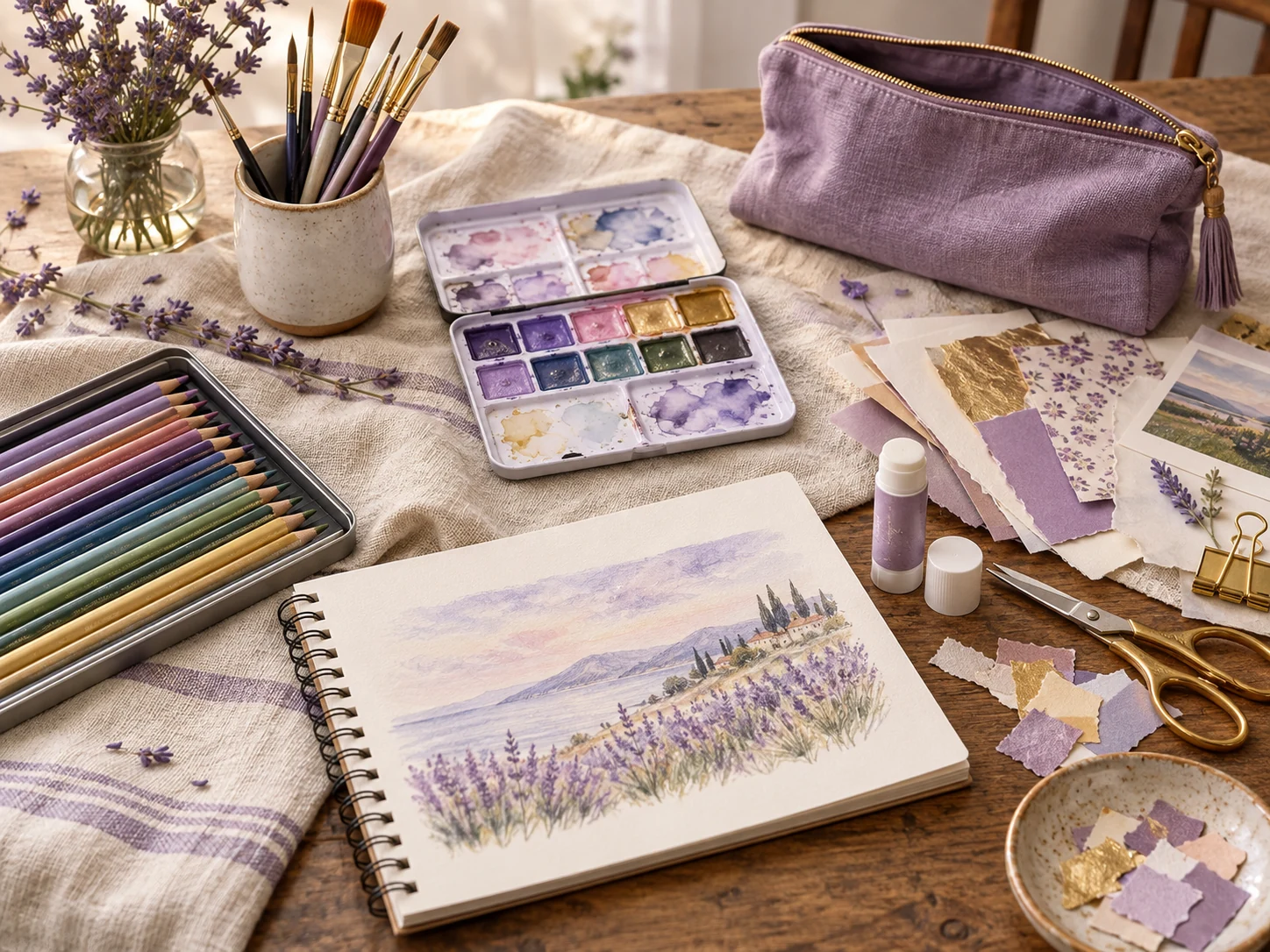 Materiales de arte organizados para una actividad
